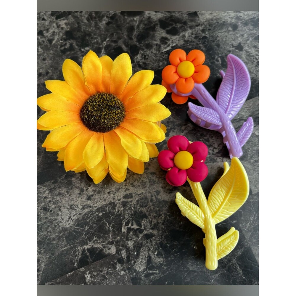 Flower Hair Claw Clip Set Yellow Sunflower & Colorful Flower Claw Clips